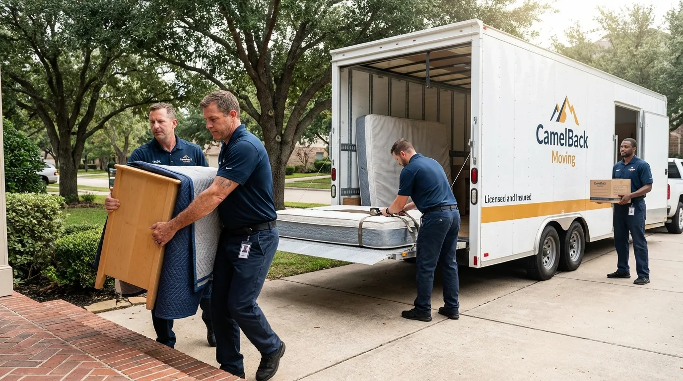 Crew loading residential truck for cross-state move from Oceana, WV